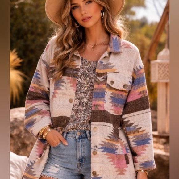 Veveret Jackets & Blazers - Veveret Colorful Aztec Sothwestern Western Duster Jacket Schacket Medium